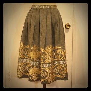 Vintage A-Line Pleated Embroidered Skirt